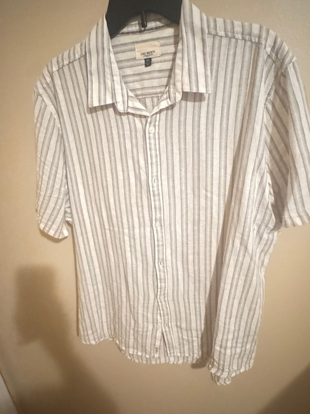Society Men's Short Sleeve Button-Up Shirt — White & Gray Stripes
